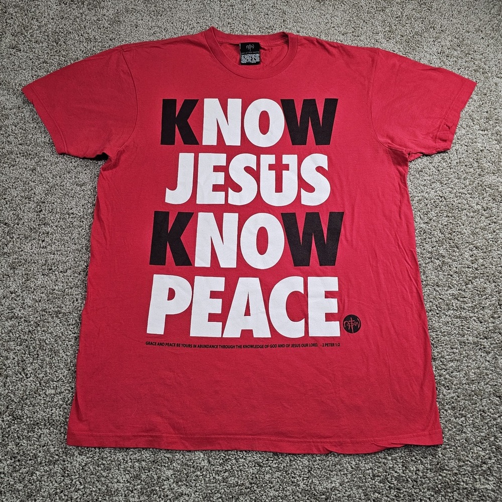 Vtg Not of This World NOTW T-Shirt Sz XL Know Jesus Know Peace 2 Peter 1:2 Red